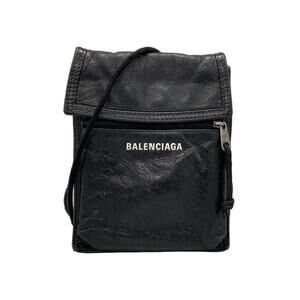 BALENCIAGA Explorer Clutch Strap Shoulder Bag Black Leather